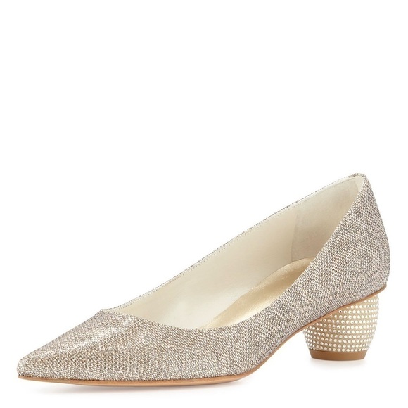 Stuart Weitzman- Pointed-Toe Platinum Poco Metallic Pump Rhinestone Size 8.5 - Picture 8 of 10